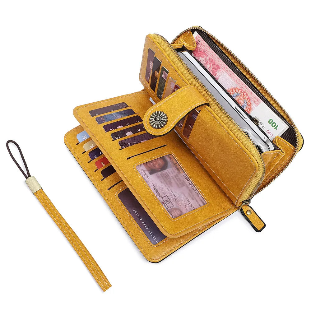 Portefeuille long femme en cuir PU multifonction avec zip, rabat et grande capacité élégante — photo 4