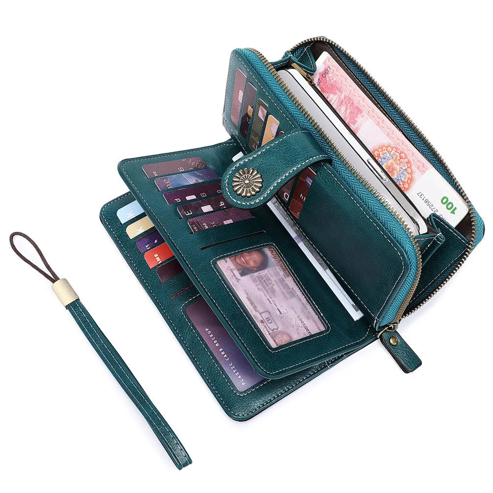 Portefeuille long femme en cuir PU multifonction avec zip, rabat et grande capacité élégante — photo 5
