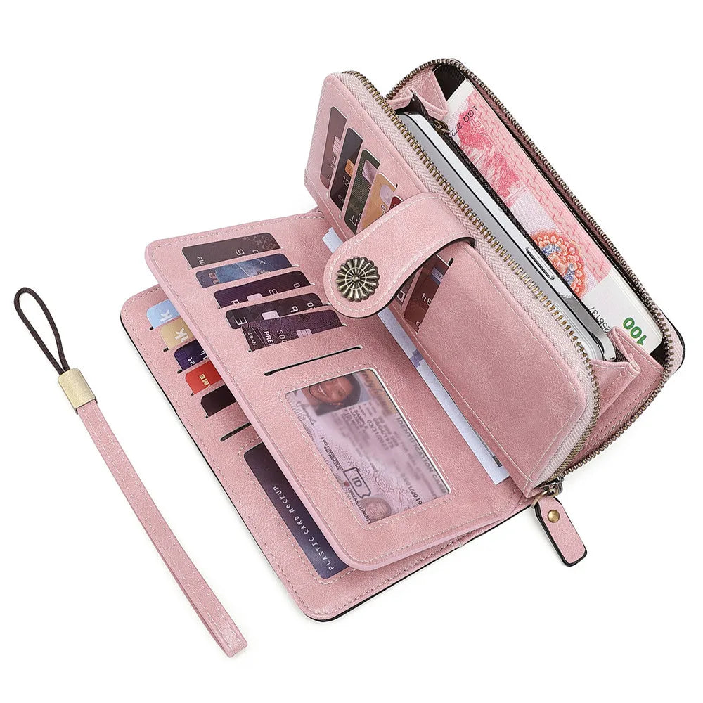 Portefeuille long femme en cuir PU multifonction avec zip, rabat et grande capacité élégante — photo 8