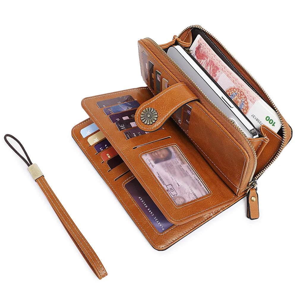 Portefeuille long femme en cuir PU multifonction avec zip, rabat et grande capacité élégante — photo 9