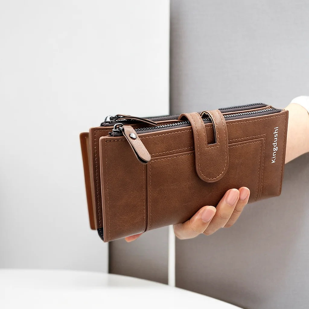 Portefeuille long femme en cuir PU avec rabat, compartiment téléphone et grande capacité — photo 1