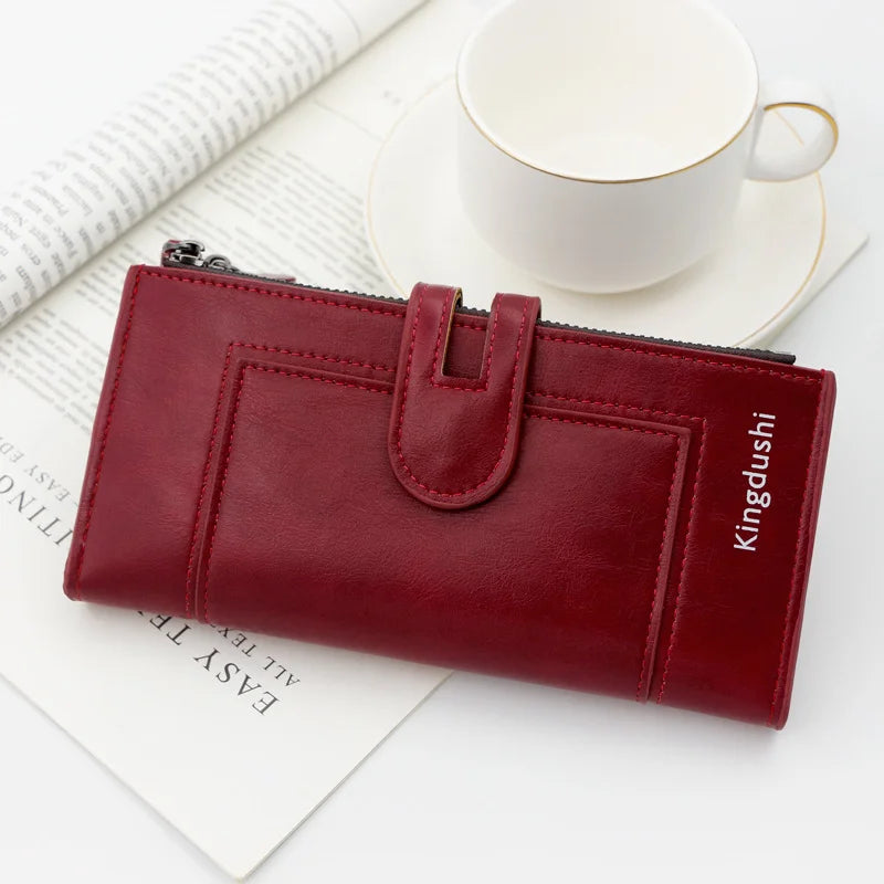 Portefeuille long femme en cuir PU avec rabat, compartiment téléphone et grande capacité — photo 2