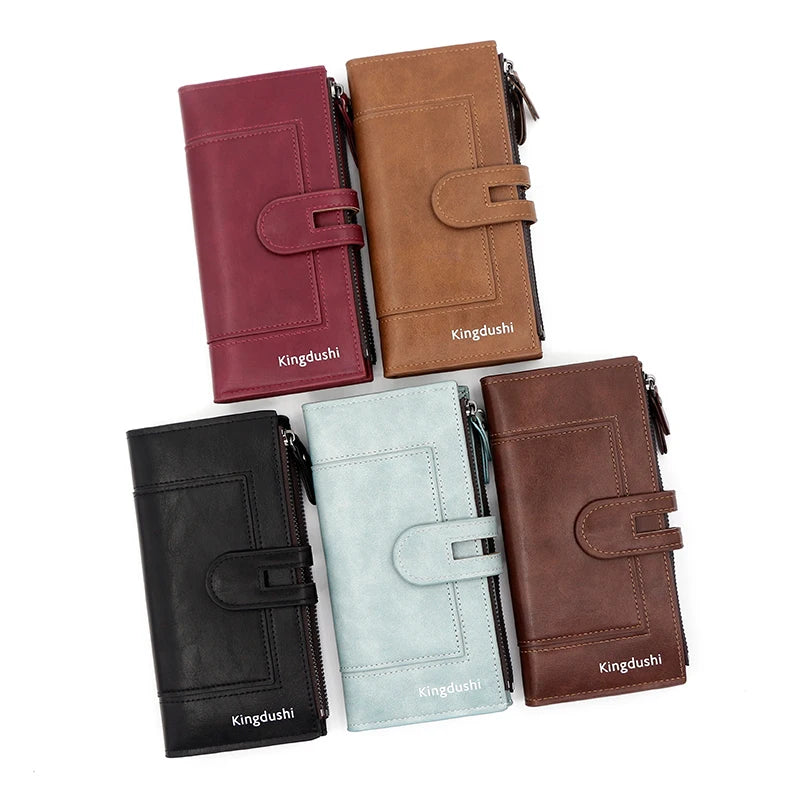 Portefeuille long femme en cuir PU avec rabat, compartiment téléphone et grande capacité — photo 3