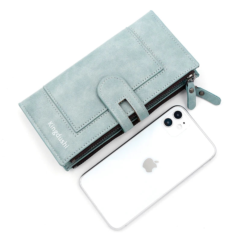 Portefeuille long femme en cuir PU avec rabat, compartiment téléphone et grande capacité — photo 5