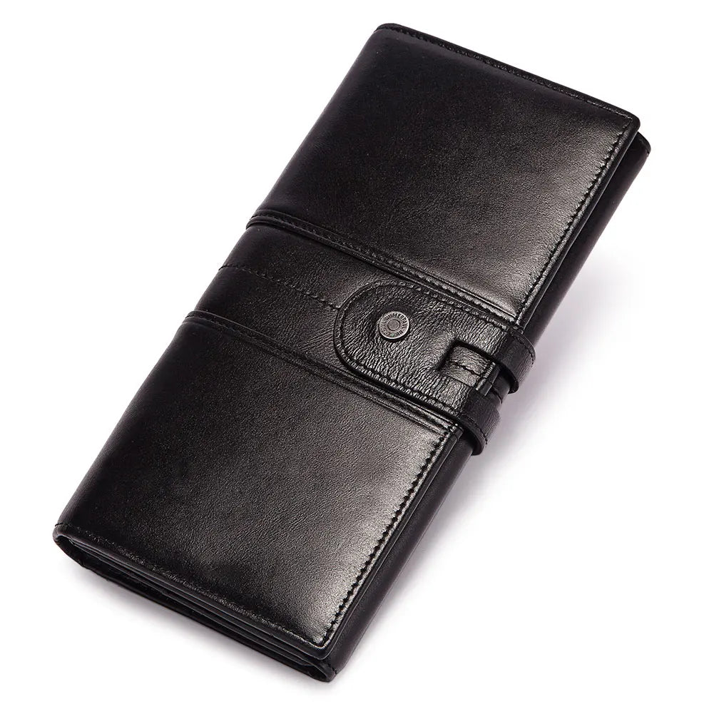 Portefeuille long femme en cuir véritable RFID avec zip et compartiments multiples — photo 2