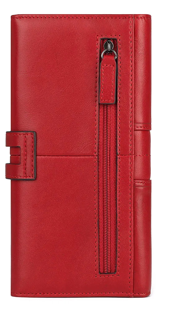 Portefeuille long femme en cuir véritable RFID avec zip et compartiments multiples — photo 3