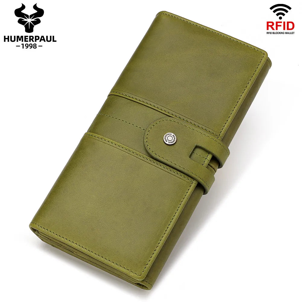 Portefeuille long femme en cuir véritable RFID avec zip et compartiments multiples — photo 5 Image