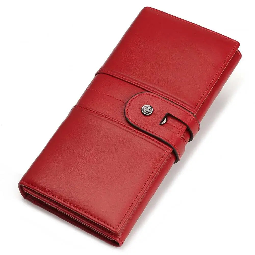 Portefeuille long femme en cuir véritable RFID avec zip et compartiments multiples — photo 6