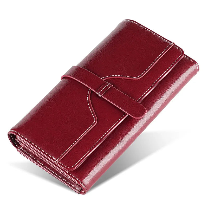 Portefeuille long femme en cuir véritable huilé RFID avec rabat et zip grande capacité — photo 10
