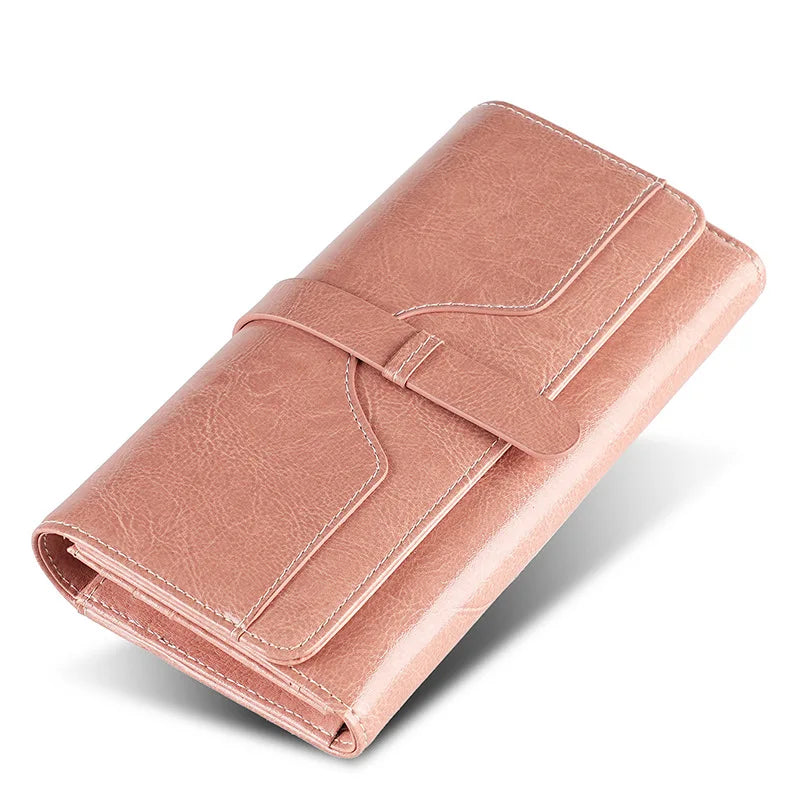 Portefeuille long femme en cuir véritable huilé RFID avec rabat et zip grande capacité — photo 11