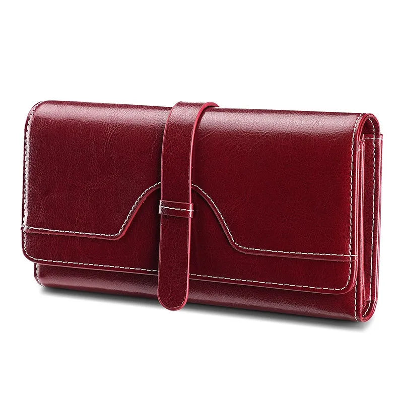 Portefeuille long femme en cuir véritable huilé RFID avec rabat et zip grande capacité — photo 3