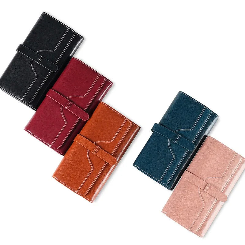Portefeuille long femme en cuir véritable huilé RFID avec rabat et zip grande capacité — photo 5