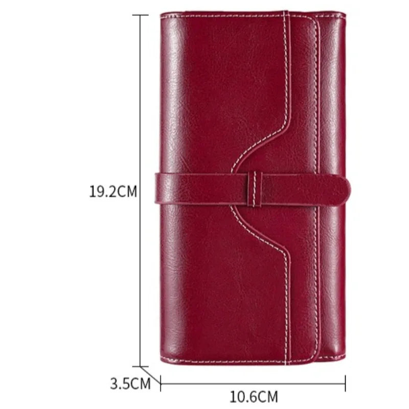 Portefeuille long femme en cuir véritable huilé RFID avec rabat et zip grande capacité — photo 6