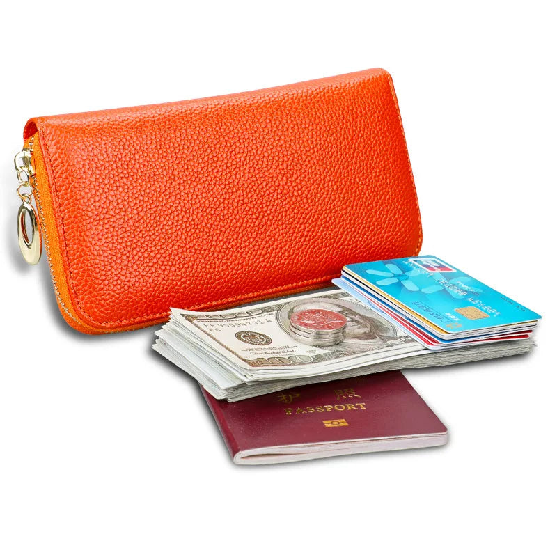 Portefeuille long femme en cuir véritable avec zip grande capacité porte-cartes et téléphone — photo 1