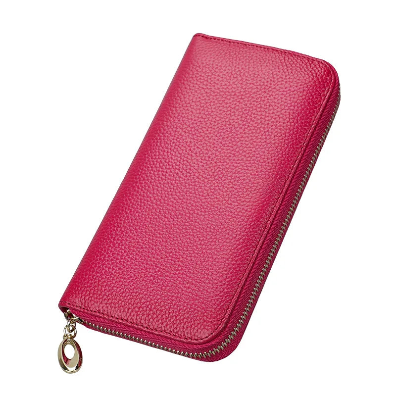 Portefeuille long femme en cuir véritable avec zip grande capacité porte-cartes et téléphone — photo 10