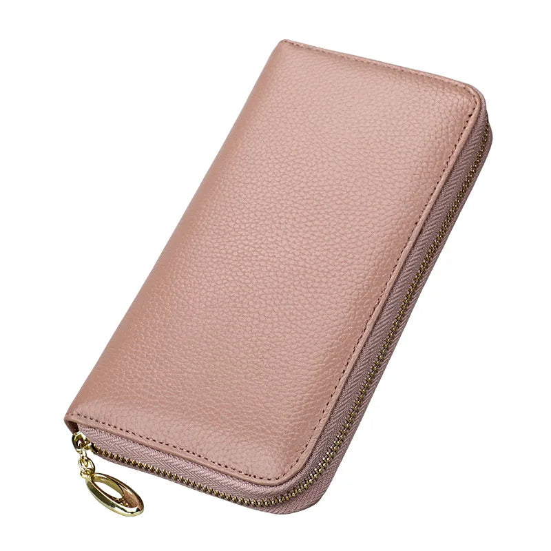 Portefeuille long femme en cuir véritable avec zip grande capacité porte-cartes et téléphone — photo 11