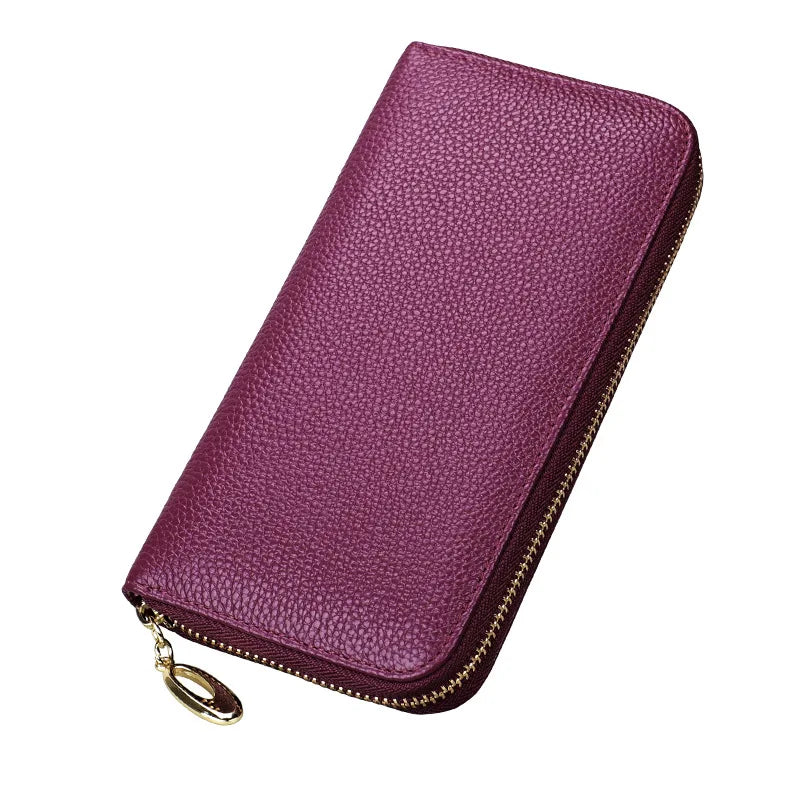 Portefeuille long femme en cuir véritable avec zip grande capacité porte-cartes et téléphone — photo 13