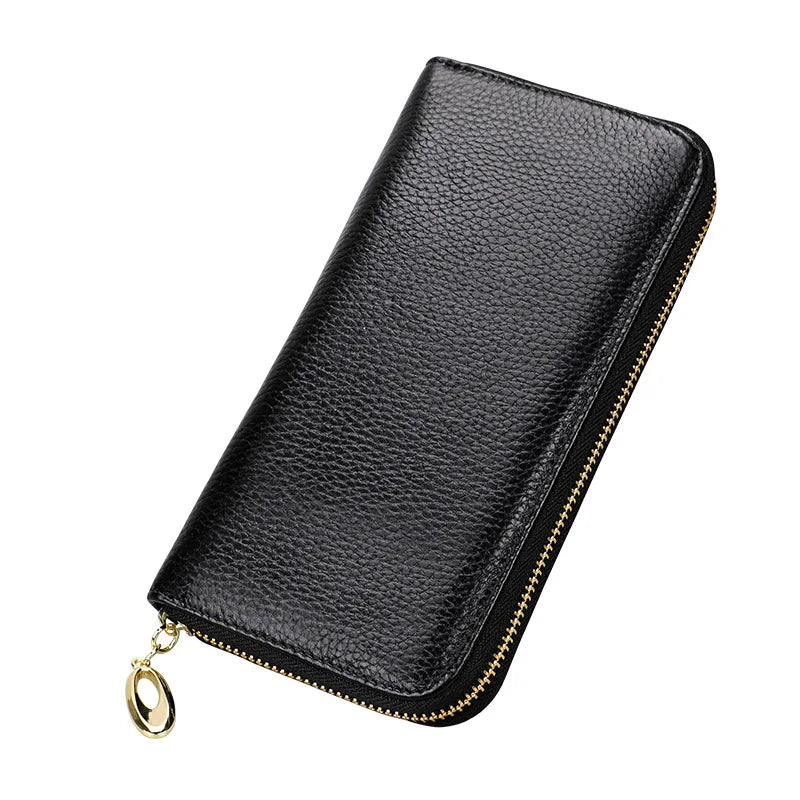 Portefeuille long femme en cuir véritable avec zip grande capacité porte-cartes et téléphone — photo 14