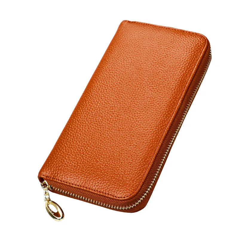 Portefeuille long femme en cuir véritable avec zip grande capacité porte-cartes et téléphone — photo 15