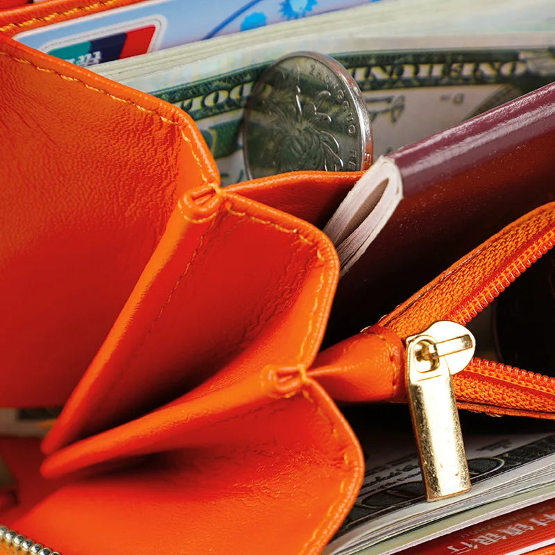 Portefeuille long femme en cuir véritable avec zip grande capacité porte-cartes et téléphone — photo 4