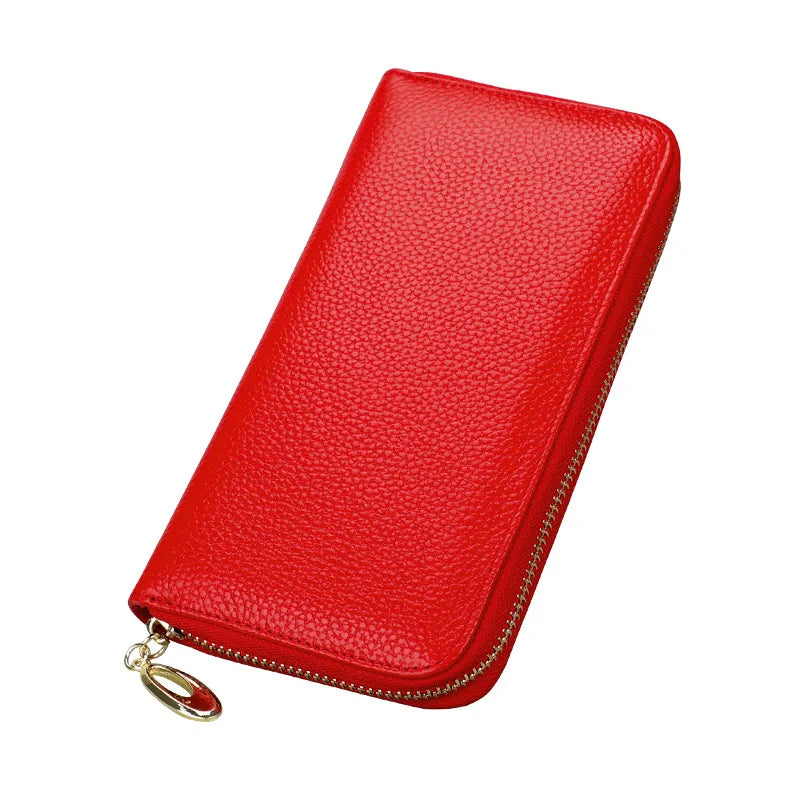 Portefeuille long femme en cuir véritable avec zip grande capacité porte-cartes et téléphone — photo 6