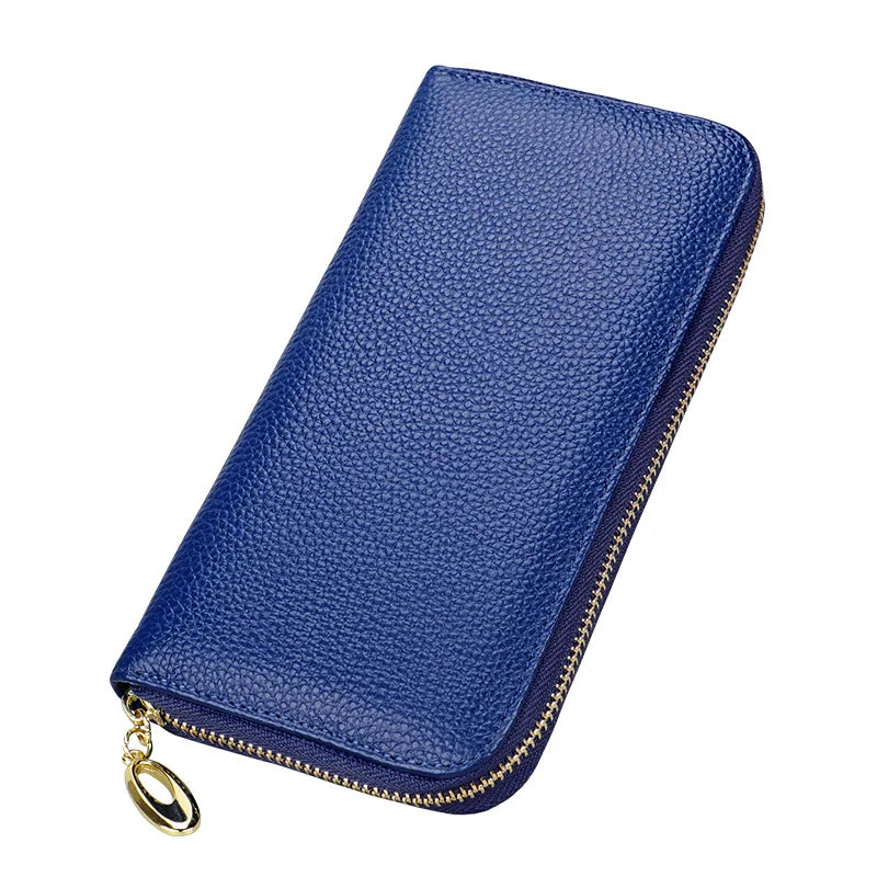 Portefeuille long femme en cuir véritable avec zip grande capacité porte-cartes et téléphone — photo 7