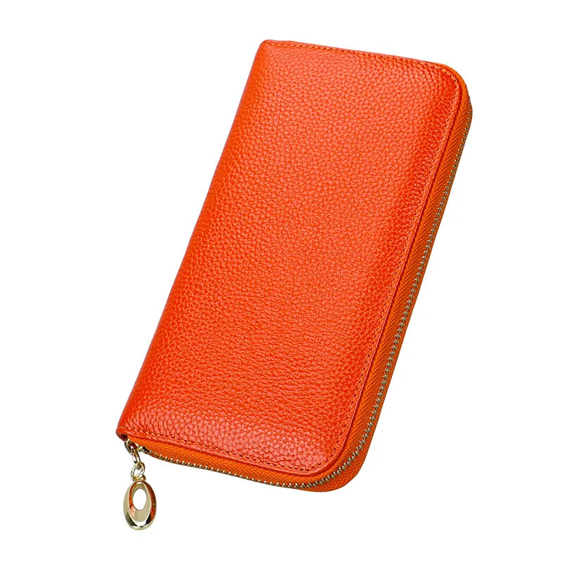 Portefeuille long femme en cuir véritable avec zip grande capacité porte-cartes et téléphone — photo 8