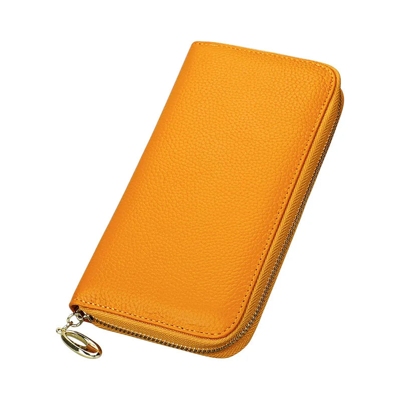 Portefeuille long femme en cuir véritable avec zip grande capacité porte-cartes et téléphone — photo 9