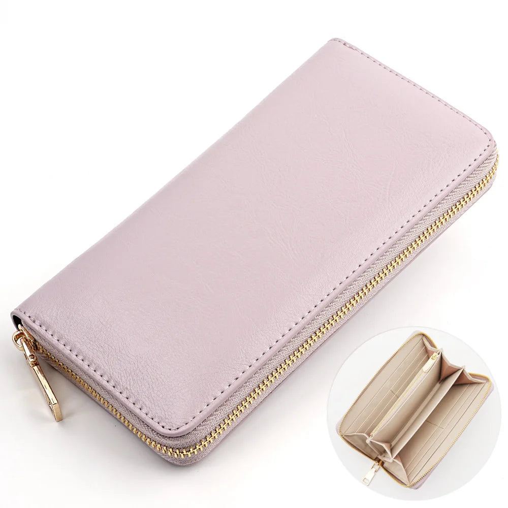 Portefeuille long femme en cuir véritable huilé avec zip et grande capacité élégante — photo 13
