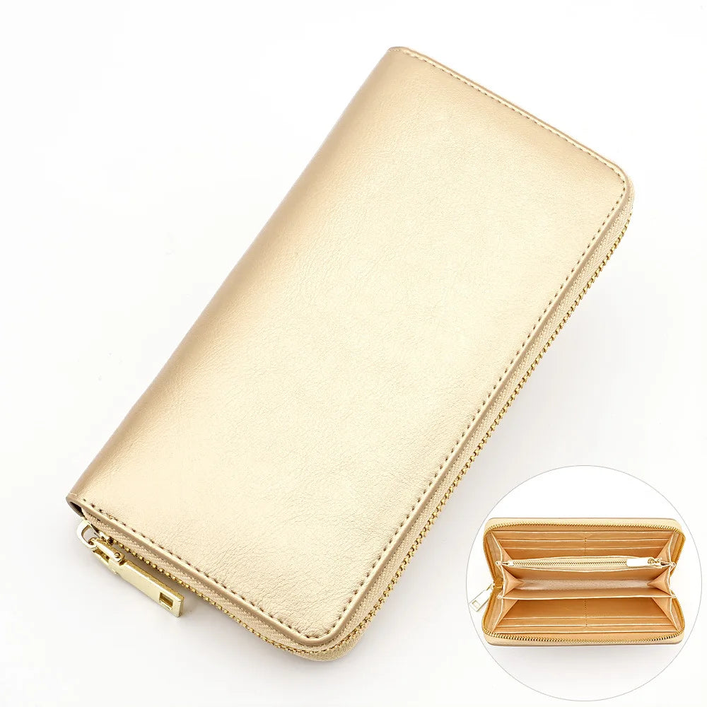 Portefeuille long femme en cuir véritable huilé avec zip et grande capacité élégante — photo 19