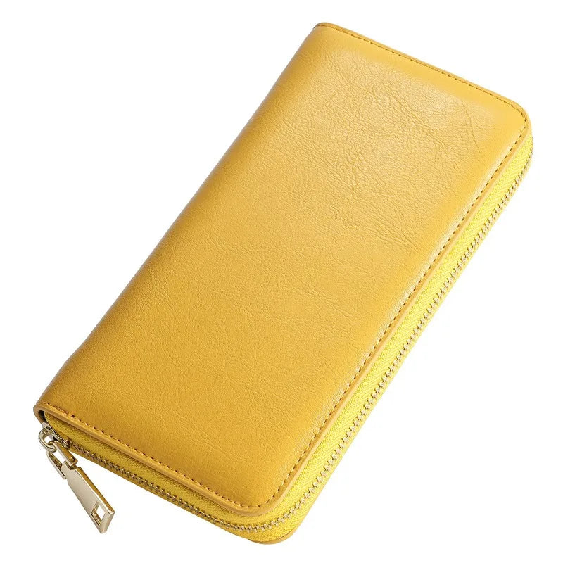 Portefeuille long femme en cuir véritable huilé avec zip et grande capacité élégante — photo 3