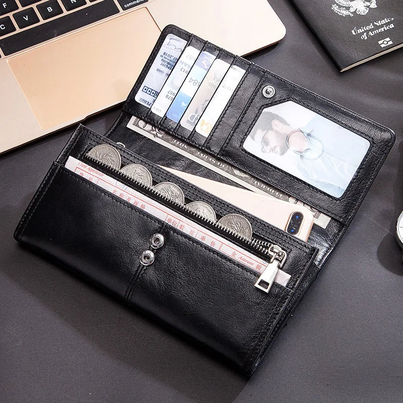 Portefeuille long en cuir véritable pour femme avec porte-téléphone — photo 2
