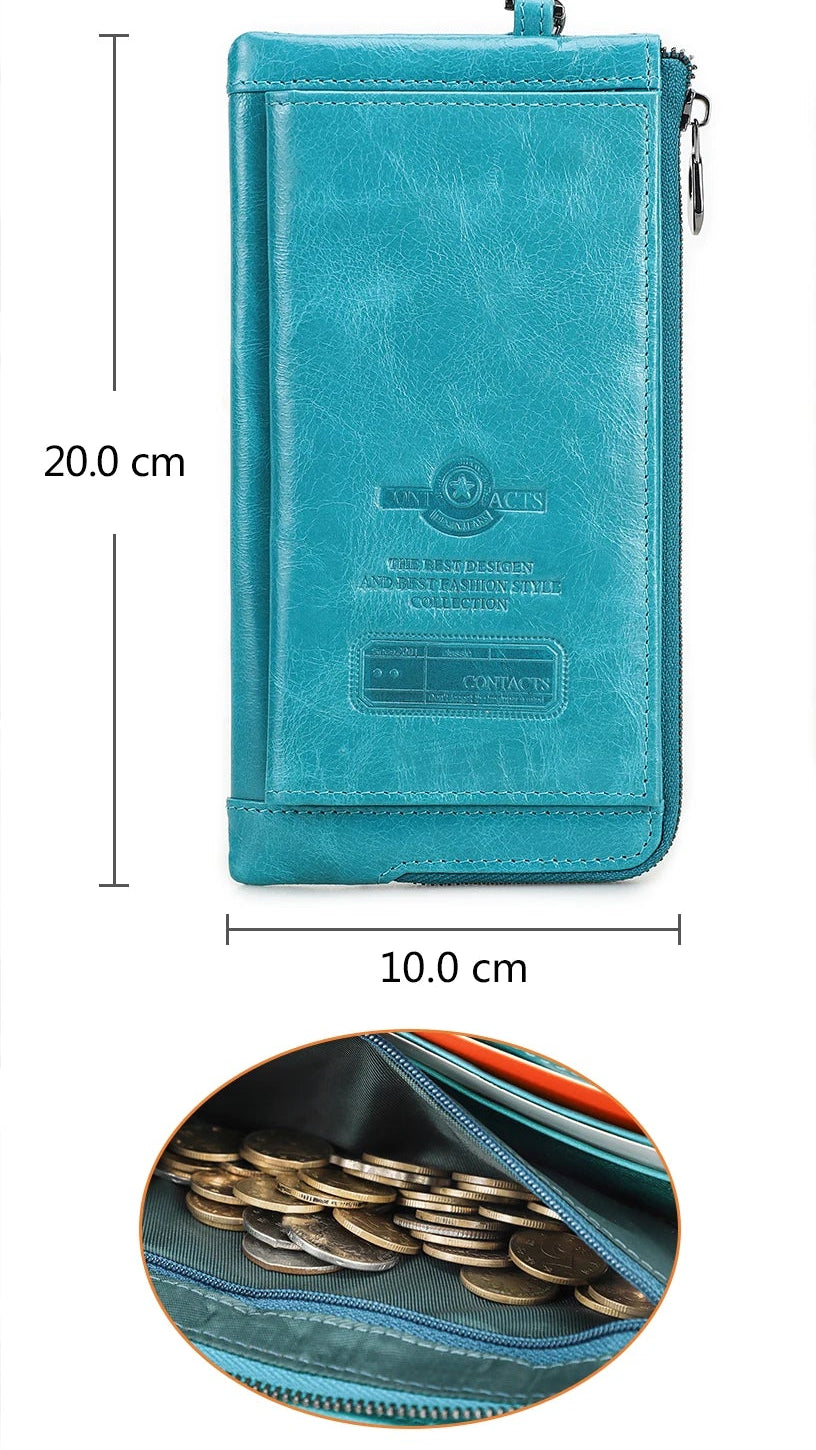 Portefeuille long en cuir véritable avec compartiment téléphone et dragonne — photo 2