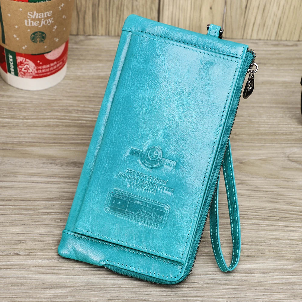 Portefeuille long en cuir véritable avec compartiment téléphone et dragonne — photo 3