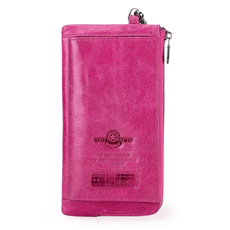 Portefeuille long en cuir véritable avec compartiment téléphone et dragonne — photo 5