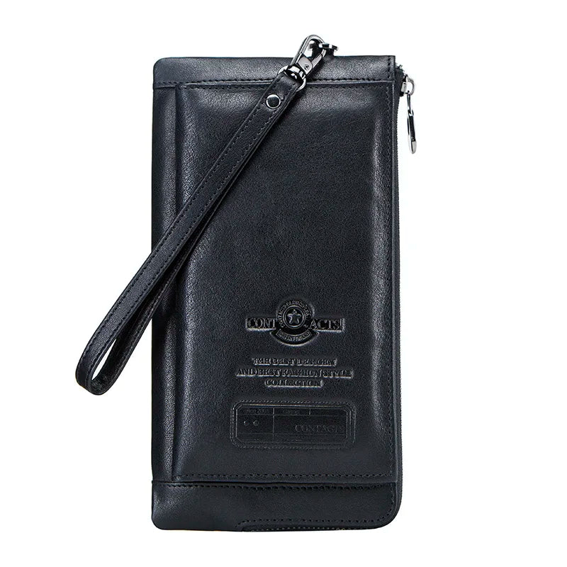 Portefeuille long en cuir véritable avec compartiment téléphone et dragonne — photo 6