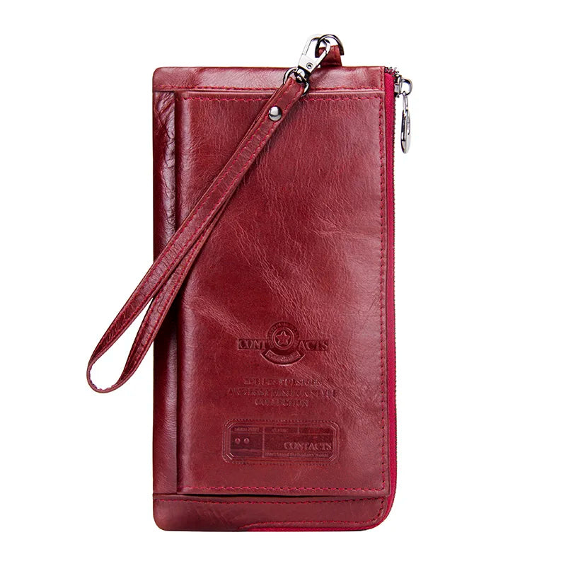 Portefeuille long en cuir véritable avec compartiment téléphone et dragonne — photo 7