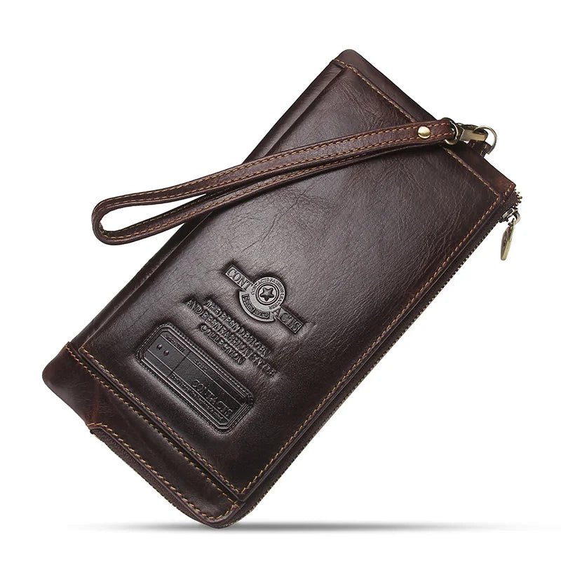 Portefeuille long en cuir véritable avec compartiment téléphone et dragonne — photo 8