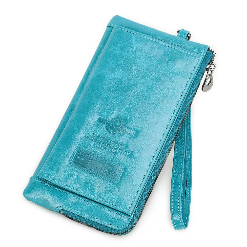 Portefeuille long en cuir véritable avec compartiment téléphone et dragonne — photo 9