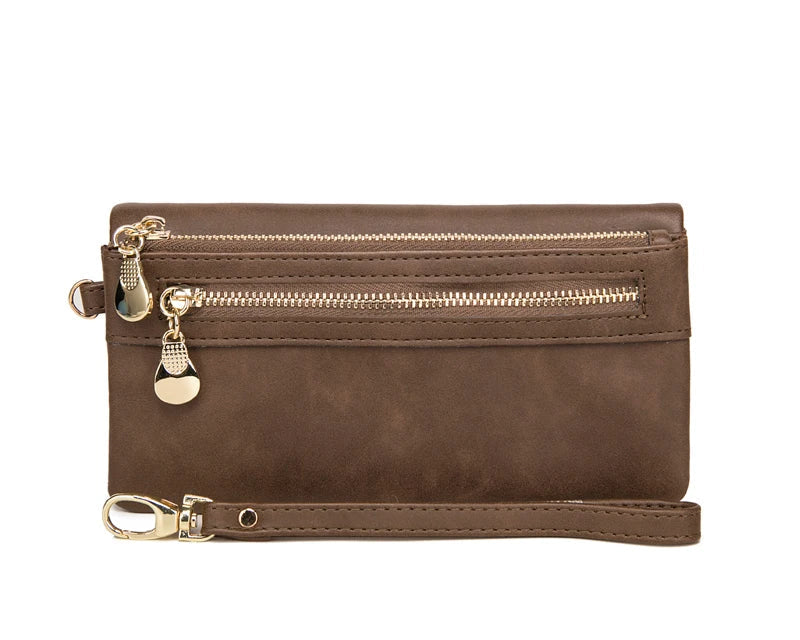 Portefeuille long rétro à double fermeture éclair pour femme en cuir PU — photo 10