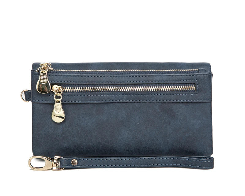 Portefeuille long rétro à double fermeture éclair pour femme en cuir PU — photo 12