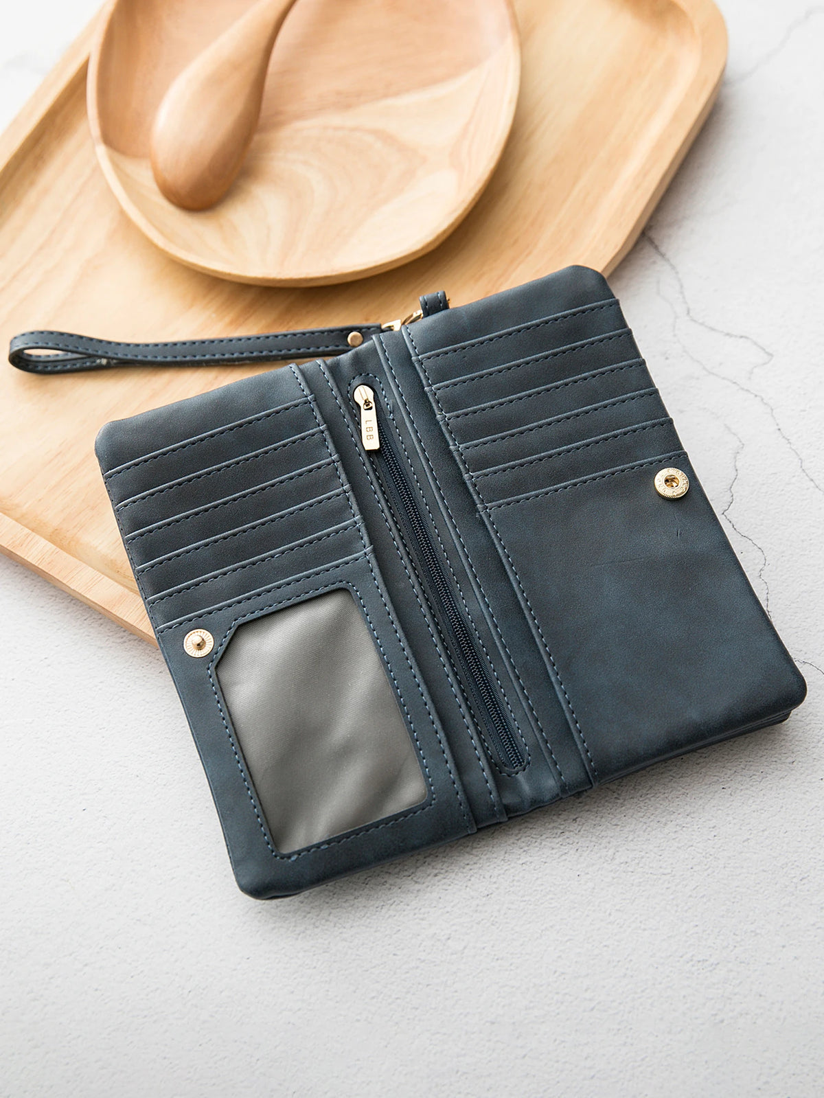 Portefeuille long rétro à double fermeture éclair pour femme en cuir PU — photo 5