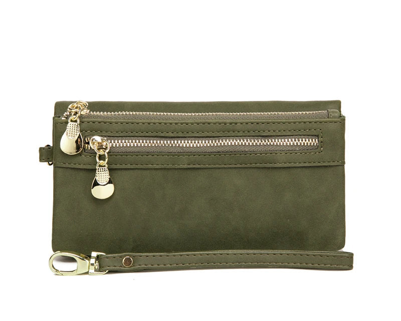Portefeuille long rétro à double fermeture éclair pour femme en cuir PU — photo 6