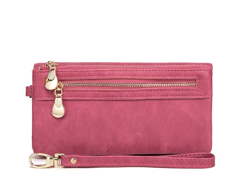 Portefeuille long rétro à double fermeture éclair pour femme en cuir PU — photo 9