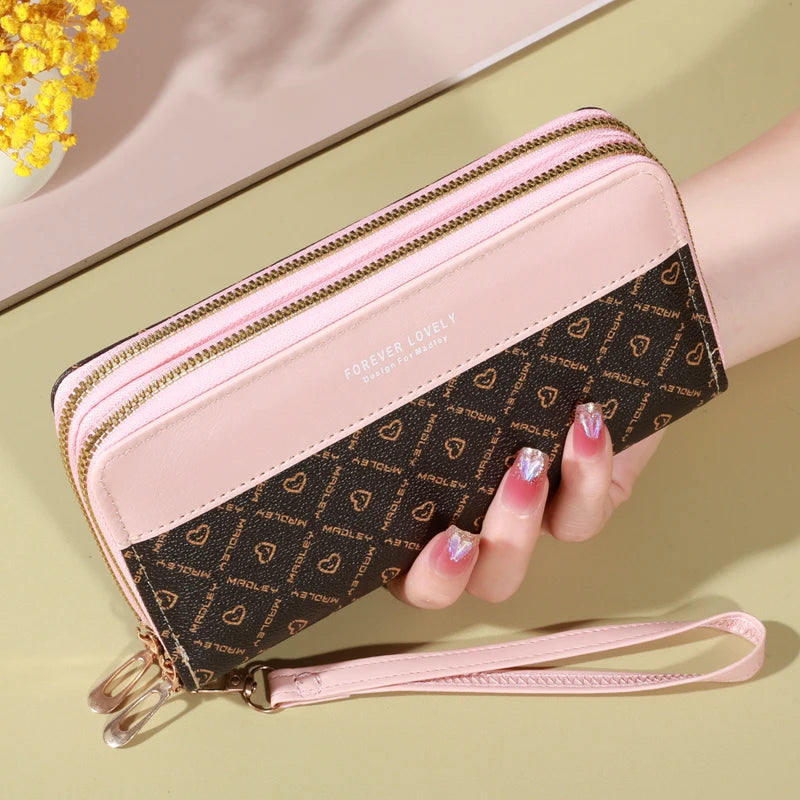 Portefeuille long femme double zip grande capacité avec dragonne et porte-cartes élégant — photo 1