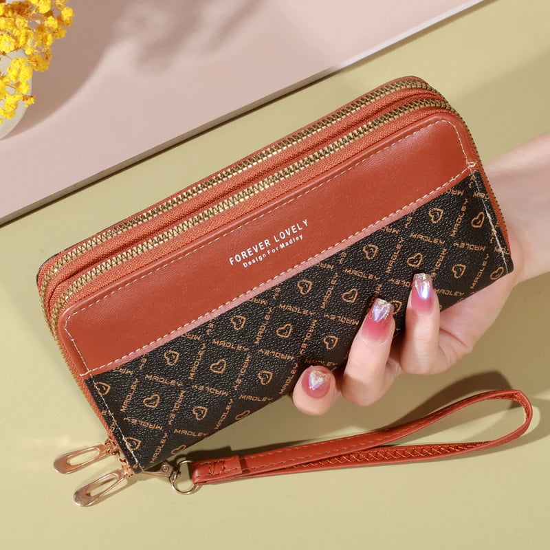 Portefeuille long femme double zip grande capacité avec dragonne et porte-cartes élégant — photo 3