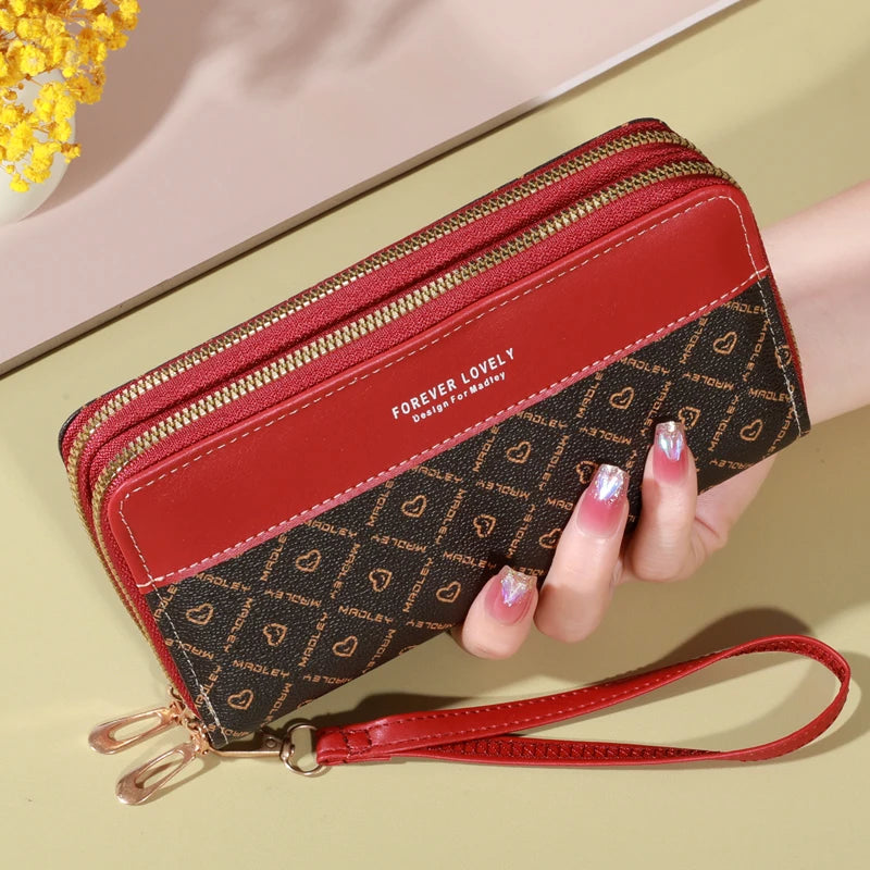 Portefeuille long femme double zip grande capacité avec dragonne et porte-cartes élégant — photo 4