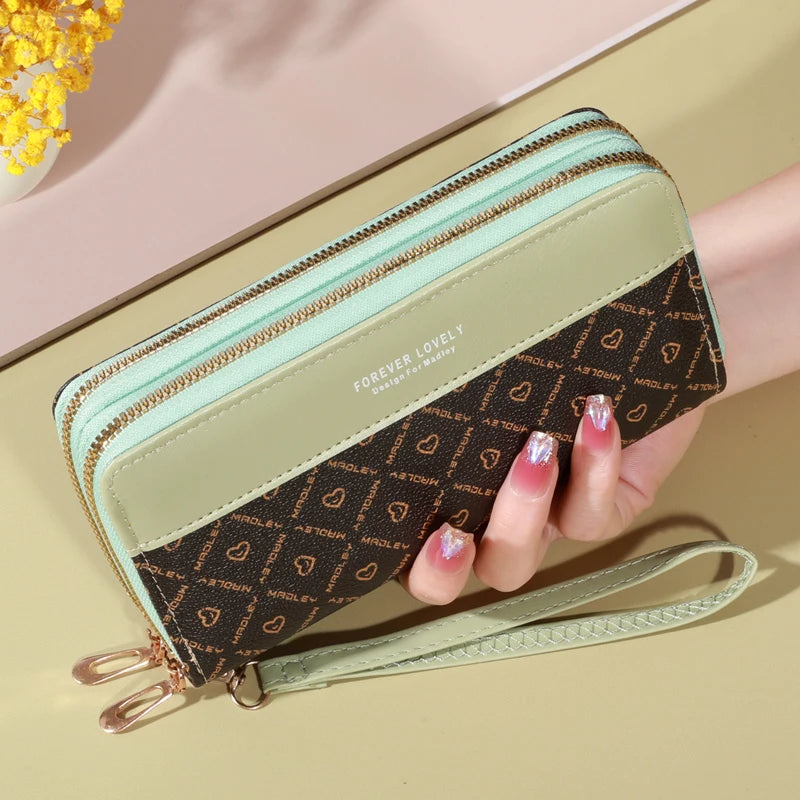 Portefeuille long femme double zip grande capacité avec dragonne et porte-cartes élégant — photo 6