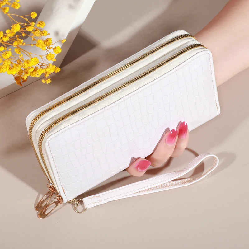 Portefeuille long femme double zip en cuir PU avec dragonne et grande capacité élégante — photo 1