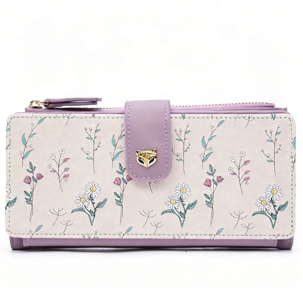 Portefeuille long femme floral en cuir PU avec zip et rabat grande capacité élégant — photo 10